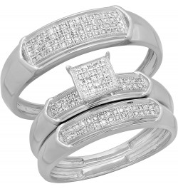 0.30 Carat (ctw) Round White Diamond Men & Women's Micro Pave Trio Bridal Wedding Set 1/3 CT, 14K White Gold womens size 6.5 ...