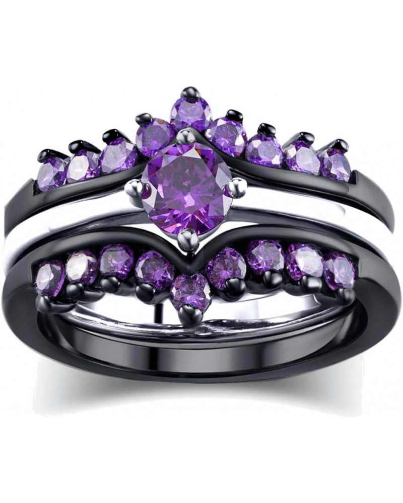 Bridal Sets Black Gold Plated Womens Wedding Bands Blue Cz Engagement Ring Sets Purple3 6 $9.03 Sets