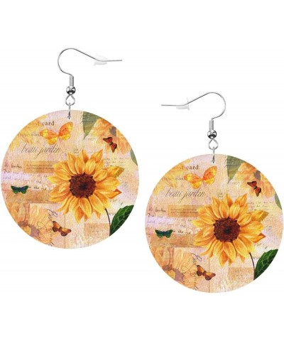 Faux Leather Earrings 4th Of July Pu Round Dangle Earrings For Women Vintage Sunflower And Butterfly $7.53 Earrings