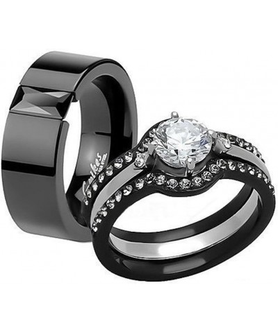 His and Hers 4 Piece?Black Ion Plated Stainless Steel Wedding Engagement Ring Band Set Women's Size 07 Men's 08mm Size 13 $22...