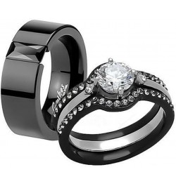 His and Hers 4 Piece?Black Ion Plated Stainless Steel Wedding Engagement Ring Band Set Women's Size 07 Men's 08mm Size 13 $22...