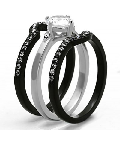 His and Hers 4 Piece?Black Ion Plated Stainless Steel Wedding Engagement Ring Band Set Women's Size 07 Men's 08mm Size 13 $22...