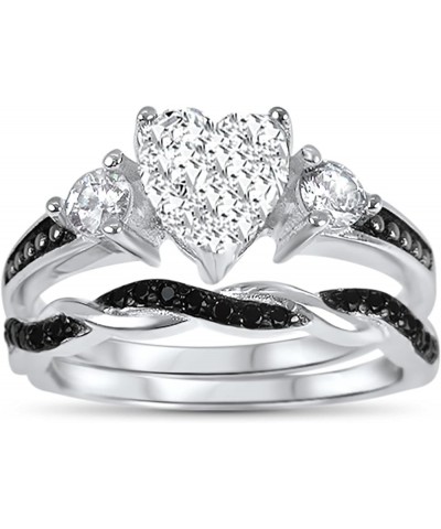 His and Hers 3 Piece Trio Sterling Silver Black Wedding Band Engagement Ring Set Her 7 - His 10 $38.95 Sets