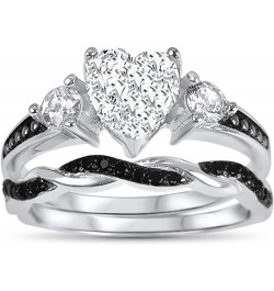 His and Hers 3 Piece Trio Sterling Silver Black Wedding Band Engagement Ring Set Her 7 - His 10 $38.95 Sets