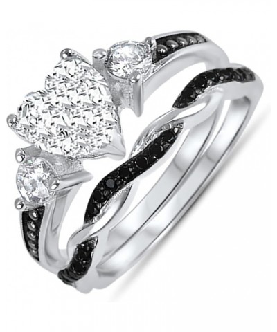 His and Hers 3 Piece Trio Sterling Silver Black Wedding Band Engagement Ring Set Her 7 - His 10 $38.95 Sets