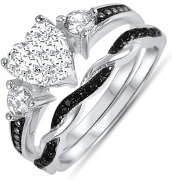 His and Hers 3 Piece Trio Sterling Silver Black Wedding Band Engagement Ring Set Her 7 - His 10 $38.95 Sets