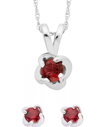 .925 Sterling Silver & Gemstone Swirl Stud Earrings & Pendant Necklace 18" - Choice of Gemstone 07 July - Lab Grown Ruby $83....