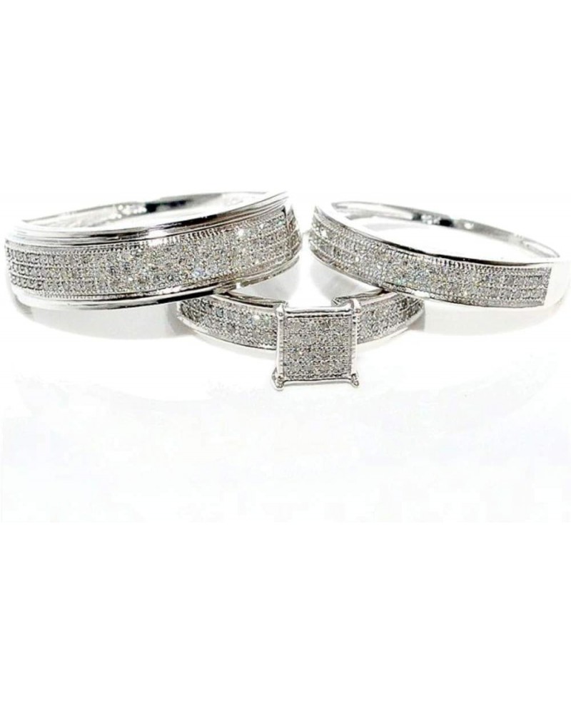 925 Sterling Silver Trio Engagement Wedding Ring Set for Him and Her 3-Piece Set Women's Size 5 & Men's Size 11 $66.00 Sets