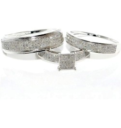 925 Sterling Silver Trio Engagement Wedding Ring Set for Him and Her 3-Piece Set Women's Size 5 & Men's Size 11 $66.00 Sets