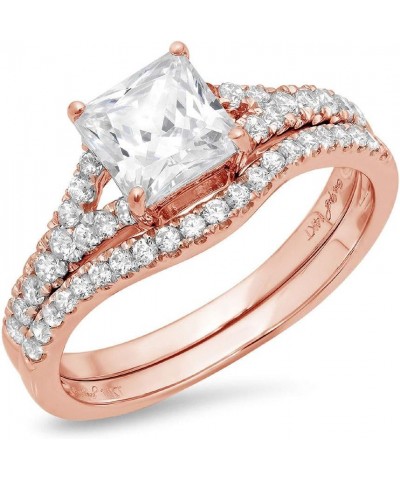 2.01ct Princess Cut Solitaire Genuine Moissanite Engagement Promise Anniversary Bridal Ring Band set Curved 18K Rose Gold $24...