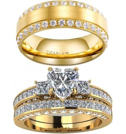 Couple Rings Matching Ring Heart 1.5ct CZ Yellow Gold Plated Women Wedding Ring Sets for Him and Her Rings Gold women size6 &...