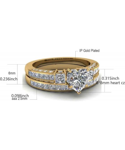 Couple Rings Matching Ring Heart 1.5ct CZ Yellow Gold Plated Women Wedding Ring Sets for Him and Her Rings Gold women size6 &...