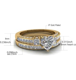 Couple Rings Matching Ring Heart 1.5ct CZ Yellow Gold Plated Women Wedding Ring Sets for Him and Her Rings Gold women size6 &...