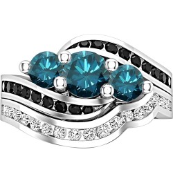 Round Gemstone, Black & White Diamond Ladies Twisted Bypass 3 Stone Wedding Ring Set, Available in Various Gemstones & Metal ...