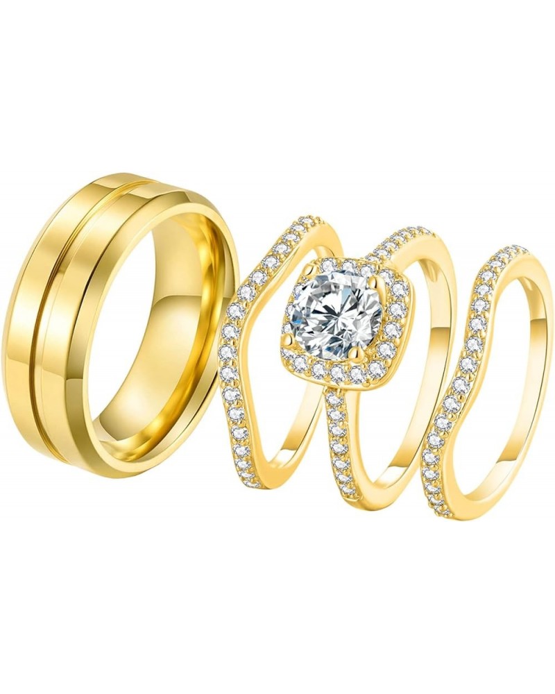 Couple Rings Matching Ring 1.8ct CZ Gold Plated Women Wedding Ring Sets for Him and Her His Engagement Bridal Ring Sets Women...