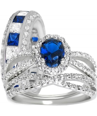 His Hers Sterling Blue Sapphire CZ Bridal Wedding Band Engagement Ring Set Him Her Her 9 - His 13 $49.95 Sets