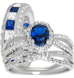 His Hers Sterling Blue Sapphire CZ Bridal Wedding Band Engagement Ring Set Him Her Her 9 - His 13 $49.95 Sets