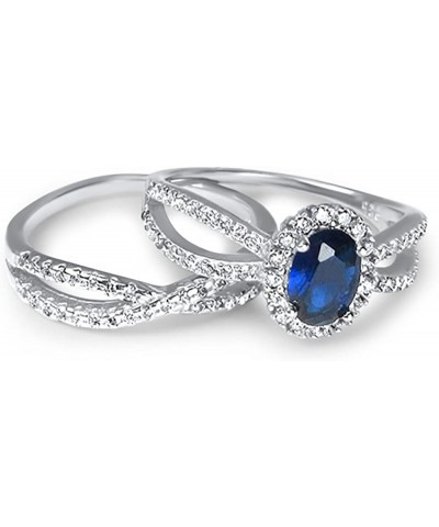 His Hers Sterling Blue Sapphire CZ Bridal Wedding Band Engagement Ring Set Him Her Her 9 - His 13 $49.95 Sets