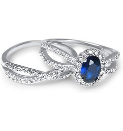 His Hers Sterling Blue Sapphire CZ Bridal Wedding Band Engagement Ring Set Him Her Her 9 - His 13 $49.95 Sets