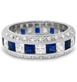 His Hers Sterling Blue Sapphire CZ Bridal Wedding Band Engagement Ring Set Him Her Her 9 - His 13 $49.95 Sets