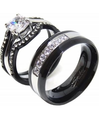 His Hers Couples Ring Set Womens Black Stainless Steel Promise Ring Mens 7 CZ Wedding Band Size Women's 10 Men's 13 $21.19 Sets