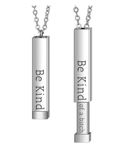 Be Kind...Of A Bitch - Hidden Message Necklace, Be Kind of A Bitch Necklace, Personalized 3D Engraving Vertical Bar Necklace,...