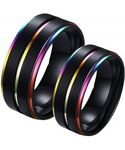 Couple Rings Set Promise Rings, Stainless Steel 8mm Black LGBT Ring with Rainbow Edges, Can Engraved Black Women 8 + Men 10 $...