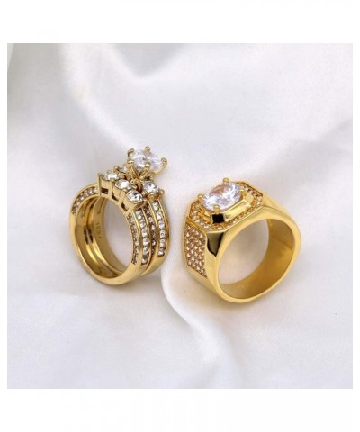 2 Rings His and Hers Couple Rings Bridal Sets Yellow Gold Filled Heart Cz Womens Wedding Ring Sets Man Wedding Bands Gold wom...