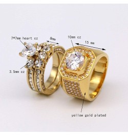 2 Rings His and Hers Couple Rings Bridal Sets Yellow Gold Filled Heart Cz Womens Wedding Ring Sets Man Wedding Bands Gold wom...