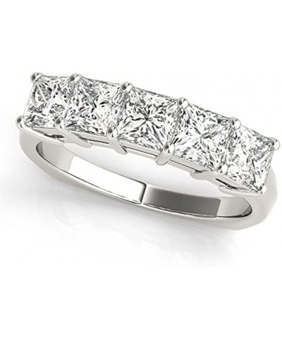 1 to 5 Carat (ctw) LAB GROWN Princess Cut 5 Stone Ring Diamond Wedding Band Value Collection (H-I Color SI1-SI2 Clarity) 5.5 ...