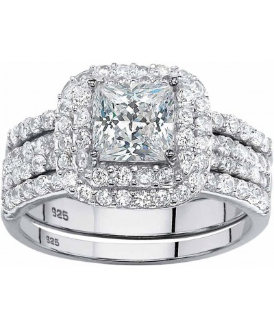 PalmBeach Platinum-plated Sterling Silver Princess Cut Cubic Zirconia Halo 3 Piece Bridal Ring Set Sizes 5-10 $40.95 Sets