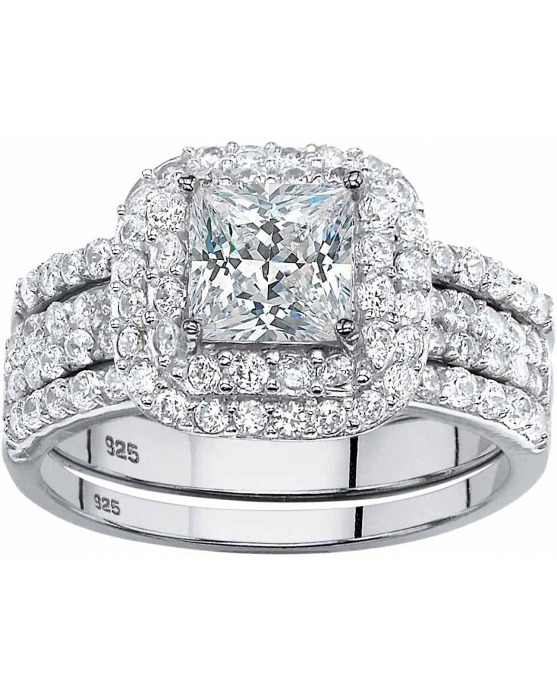 PalmBeach Platinum-plated Sterling Silver Princess Cut Cubic Zirconia Halo 3 Piece Bridal Ring Set Sizes 5-10 $40.95 Sets