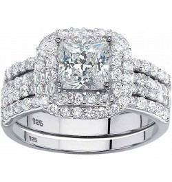 PalmBeach Platinum-plated Sterling Silver Princess Cut Cubic Zirconia Halo 3 Piece Bridal Ring Set Sizes 5-10 $40.95 Sets