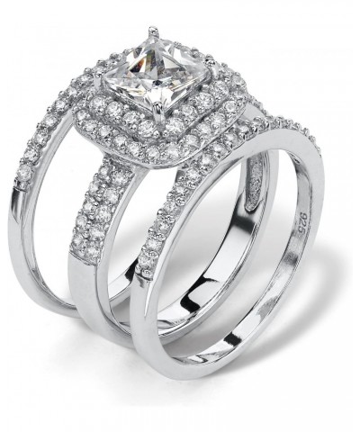 PalmBeach Platinum-plated Sterling Silver Princess Cut Cubic Zirconia Halo 3 Piece Bridal Ring Set Sizes 5-10 $40.95 Sets