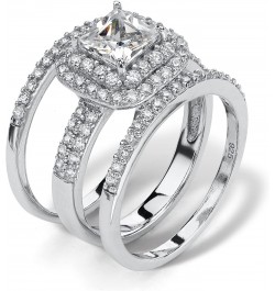 PalmBeach Platinum-plated Sterling Silver Princess Cut Cubic Zirconia Halo 3 Piece Bridal Ring Set Sizes 5-10 $40.95 Sets