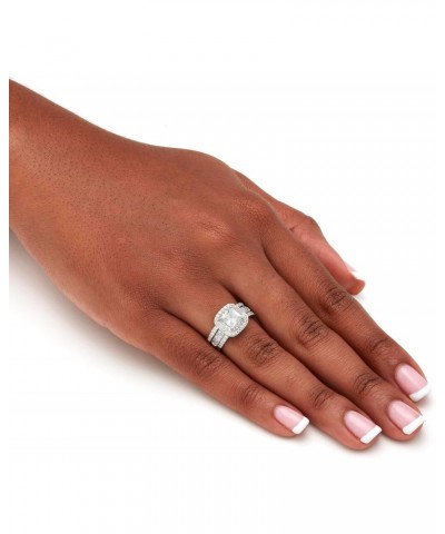 PalmBeach Platinum-plated Sterling Silver Princess Cut Cubic Zirconia Halo 3 Piece Bridal Ring Set Sizes 5-10 $40.95 Sets