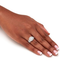 PalmBeach Platinum-plated Sterling Silver Princess Cut Cubic Zirconia Halo 3 Piece Bridal Ring Set Sizes 5-10 $40.95 Sets