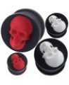 (1 Pair) 6g (4mm) to 1 inch (26mm) 3d skull silicone double flare flared ear plug 0g - 8mm , RED $10.66 Body Jewelry