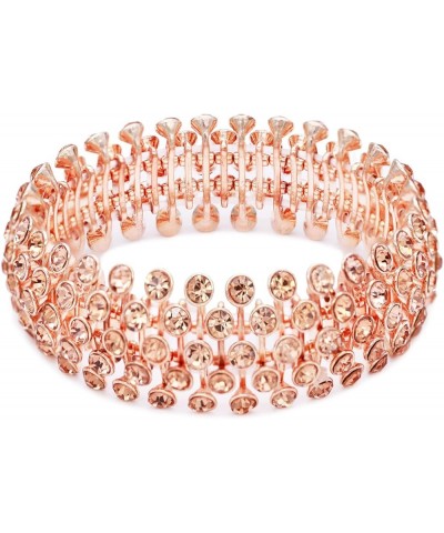 Tennis 5 Row Rhinestone Stretch Bracelets Bridal Evening Party Jewelry For Woman Bangle Rose Gold $10.18 Bracelets