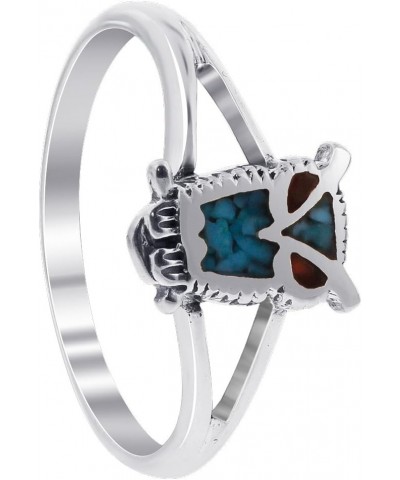 Southwestern Style Turquoise and Coral Gemstone Owl 925 Sterling Silver Ring for Women $14.30 Others