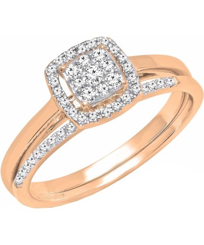 0.30 Carat Round White Diamond Square Cluster Wedding Ring Set for Her in 10K Gold 9 Rose Gold $208.93 Sets