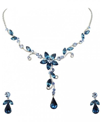 Gorgeous Rhinestone Crystal Floral Necklace Earrings Set Dark Blue $19.89 Jewelry Sets