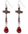 Gothic Earrings, Retro Cross Dangle Earrings with Dangling Teardrop Halloween Earrings for Women,Red Rhinestone Alloy Plated,...