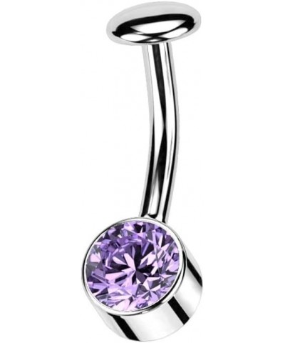 14GA F136 Implant Grade Titanium Threadless 5mm Convex Base Bezel Set CZ Crystal Floating Belly Button Ring Purple $10.85 Bod...