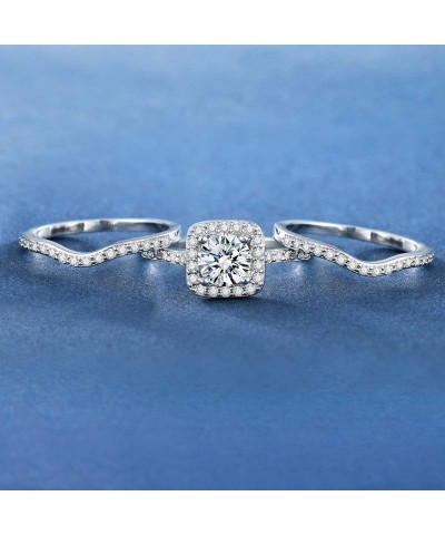 2.8 Ctw Moissanite Wedding Ring Set for Women 3 Pieces Halo Bridal Ring Set Engagement Ring Set Platinum Plated Silver 10K 14...