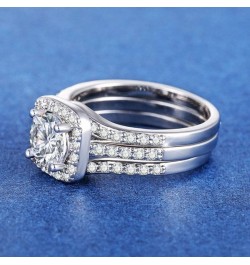 2.8 Ctw Moissanite Wedding Ring Set for Women 3 Pieces Halo Bridal Ring Set Engagement Ring Set Platinum Plated Silver 10K 14...