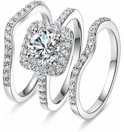 2.8 Ctw Moissanite Wedding Ring Set for Women 3 Pieces Halo Bridal Ring Set Engagement Ring Set Platinum Plated Silver 10K 14...