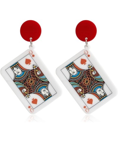 Unique Funny Lightweight Big Acrylic Poker Dangle Drop Earrings Hypoallergenic Creative Playing Cards Hook Earrings For Women...