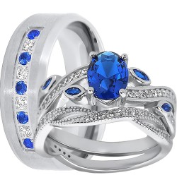 His Hers Wedding Ring Set Blue Sapphire CZ Silver Bridal Engagement Set Titanium Wedding Band Him Her Her 10 - His 9 $42.75 Sets