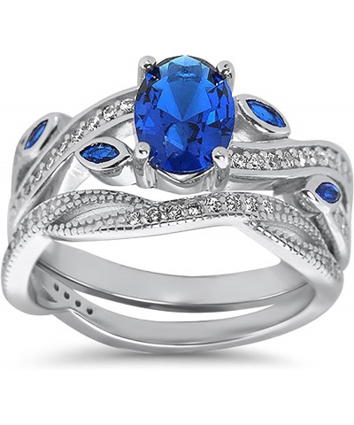 His Hers Wedding Ring Set Blue Sapphire CZ Silver Bridal Engagement Set Titanium Wedding Band Him Her Her 10 - His 9 $42.75 Sets